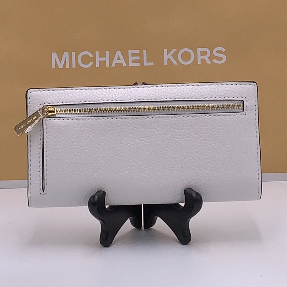 Michael Kors Reed Large Bifold Pebbled Leather Snap Wallet Card Case Optic White - Picture 6 of 11
